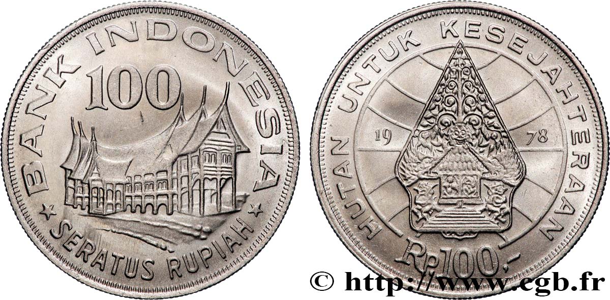 INDONÉSIE 100 Rupiah Minangkabu House / légendaire arbre de la vie 1978  SPL 