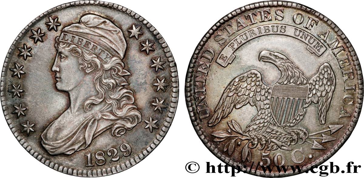 UNITED STATES OF AMERICA 50 Cents (1/2 Dollar) type “Capped Bust” 1829 Philadelphie AU 
