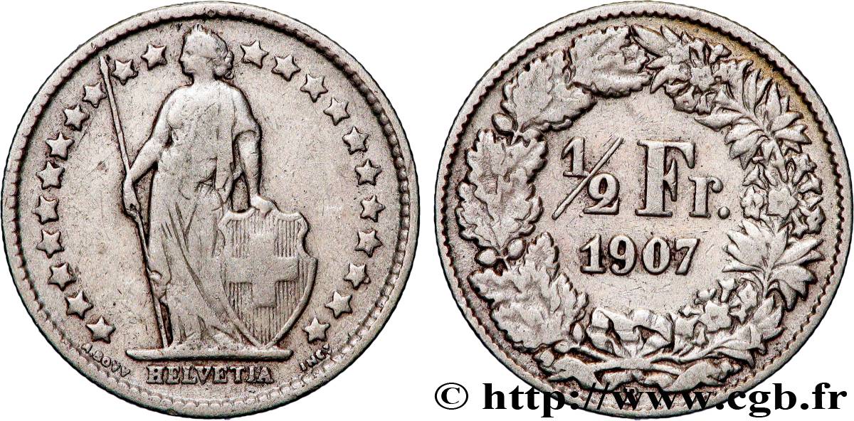 SCHWEIZ 1/2 Franc Helvetia 1907 Berne - B S 