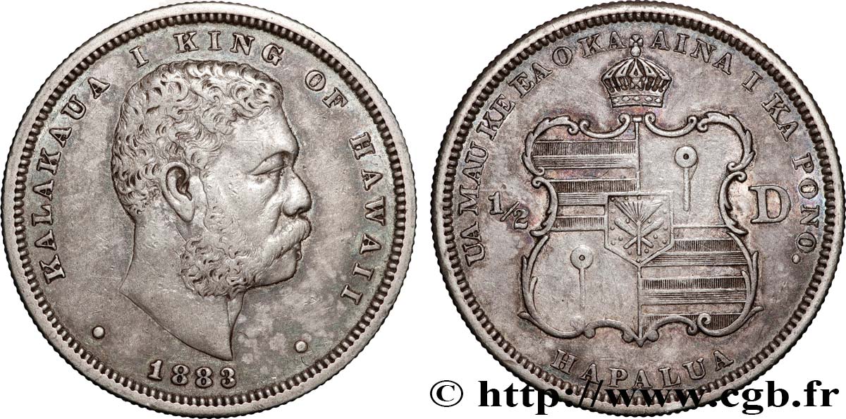 HAWAII 1/2 Dollar roi Kalakaua Ier 1883 San Francisco XF 
