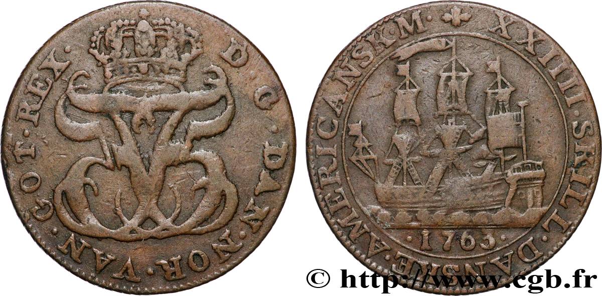 INDES DANOISES 24 Skilling Frédérik V 1763  TTB 