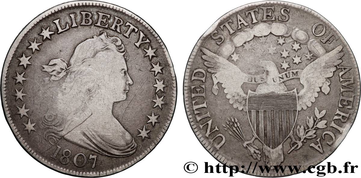 ÉTATS-UNIS D AMÉRIQUE 1/2 Dollar Draped Bust 1807  TB+ 