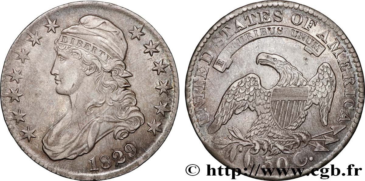 ÉTATS-UNIS D AMÉRIQUE 50 Cents (1/2 Dollar) type “Capped Bust” 1829 Philadelphie TTB 