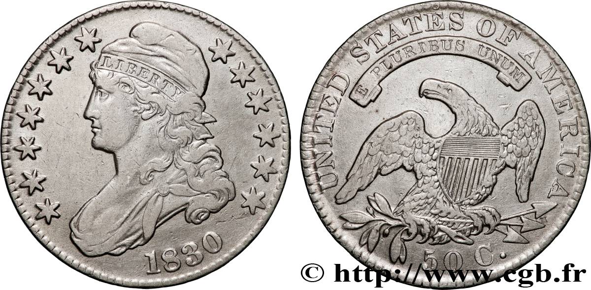 ÉTATS-UNIS D AMÉRIQUE 50 Cents (1/2 Dollar) type “Capped Bust” 1830 Philadelphie TTB 