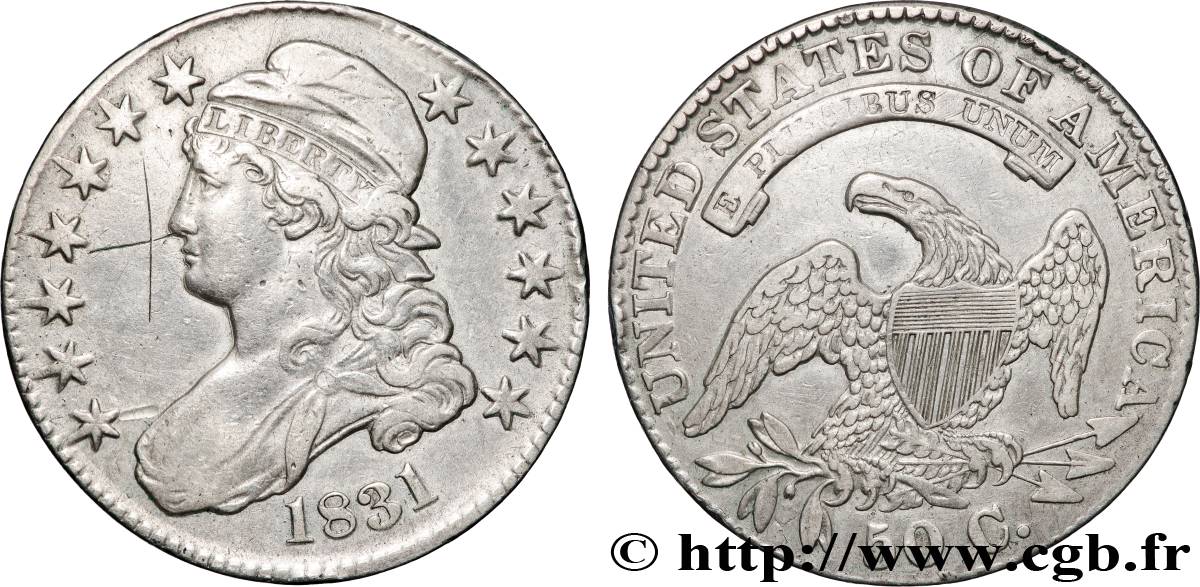 ÉTATS-UNIS D AMÉRIQUE 50 Cents (1/2 Dollar) type “Capped Bust” 1831 Philadelphie TTB 