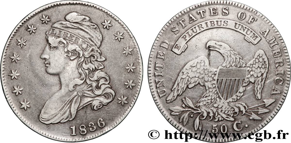 ÉTATS-UNIS D AMÉRIQUE 50 Cents (1/2 Dollar) type “Capped Bust” 1836 Philadelphie MBC 
