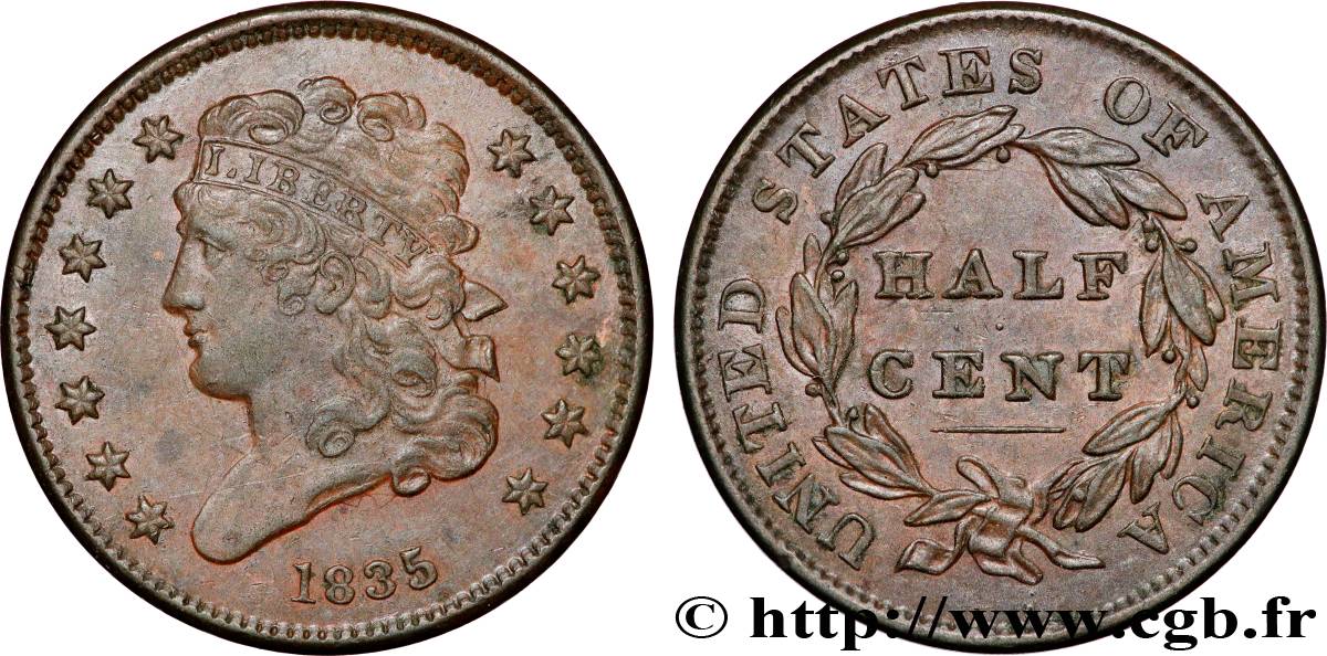 ÉTATS-UNIS D AMÉRIQUE 1/2 Cent ‘Classic Head’ 1835 Philadelphie TTB+ 