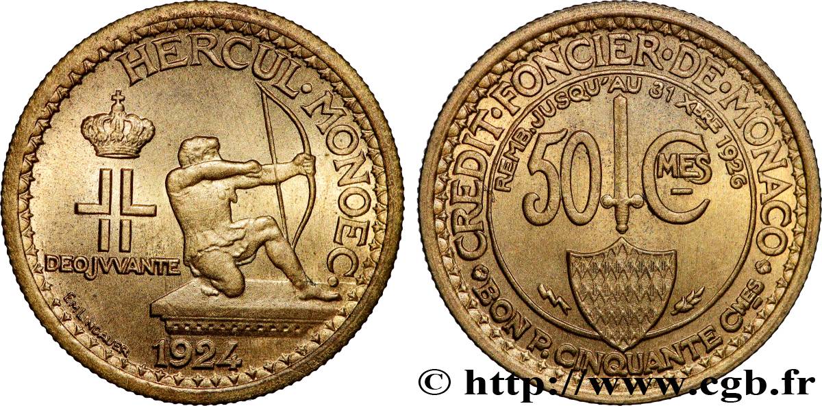 MONACO 50 Centimes émission du Crédit Foncier de Monaco 1924 Poissy SUP 