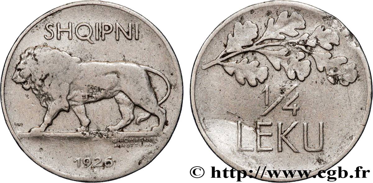 ALBANIA 1/4 Leku lion 1926 Rome - R VF 