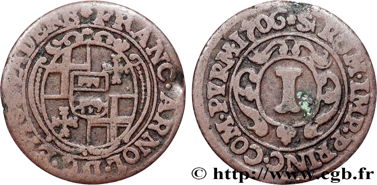 GERMANY - PADERBORN 1 Pfennig Franz Arnod Évêché de Paderborn 1706  VF 