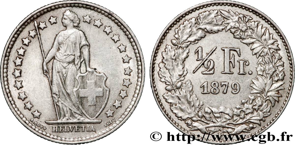 SUISSE 1/2 Franc Helvetia 1879 Berne - B TTB 