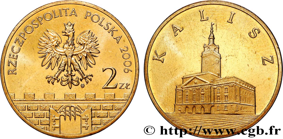POLOGNE 2 Zlote aigle / ville de Kalisz, l’hôtel de ville 2006 Varsovie SPL 