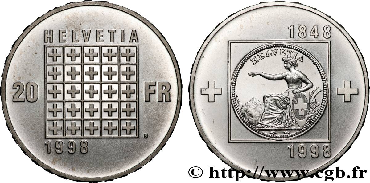 SUISSE 20 Francs Proof 150e anniversaire de la Confédération 1998 Berne - B SPL 