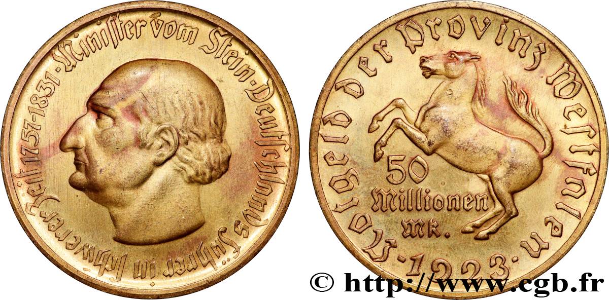 GERMANY 50 Millionen Mark Westphalie vom Stein 1923  AU 