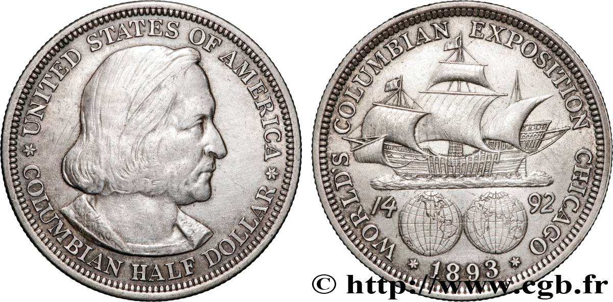 ÉTATS-UNIS D AMÉRIQUE 1/2 Dollar Exposition Colombienne de Chicago 1893 Philadelphie TTB+ 