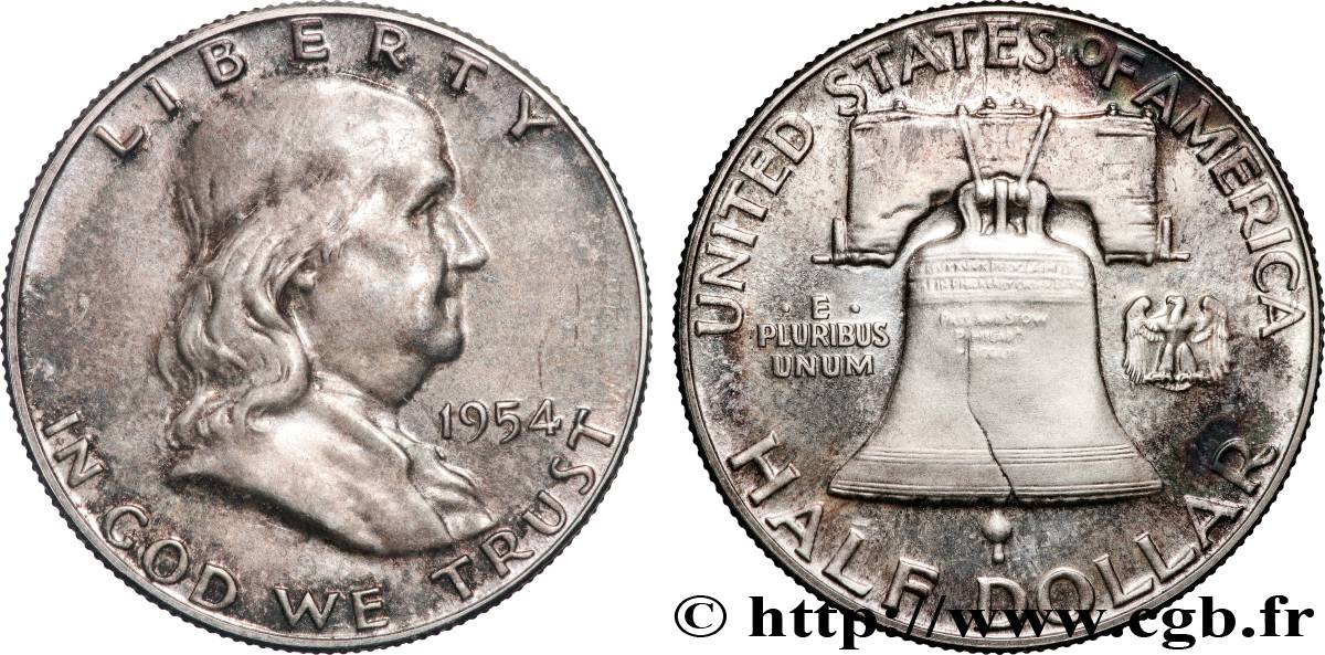 ÉTATS-UNIS D AMÉRIQUE 1/2 Dollar Benjamin Franklin 1954 Philadelphie SUP 