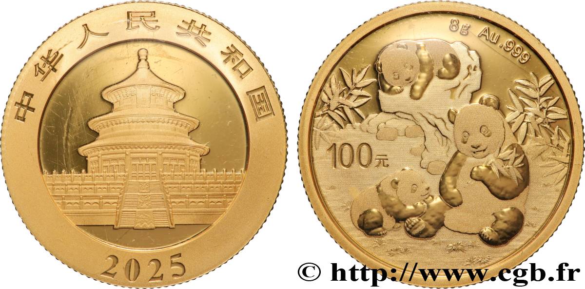 ORO, PALADIO Y PLATINO INVERSIÓN 100 Yuan Proof Panda 2025  FDC 