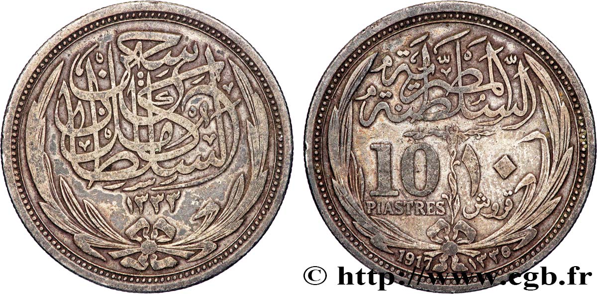 EGIPTO 10 Piastres Hussein Kamil AH 1335 1917  MBC 