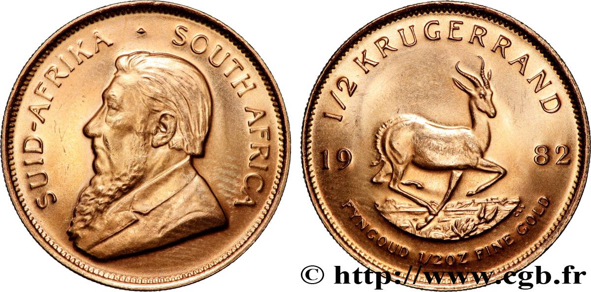 OR, PALLADIUM ET PLATINE INVESTISSEMENT 1/2 Oz - 1/2 Krugerrand Paul Kruger 1982 Prétoria SPL 
