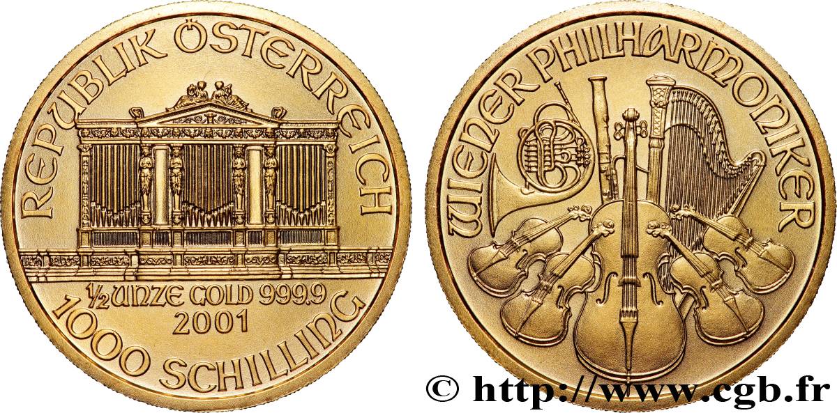 OR, PALLADIUM ET PLATINE INVESTISSEMENT 1/2 Oz - 1000 schillings  2001 Vienne SPL 
