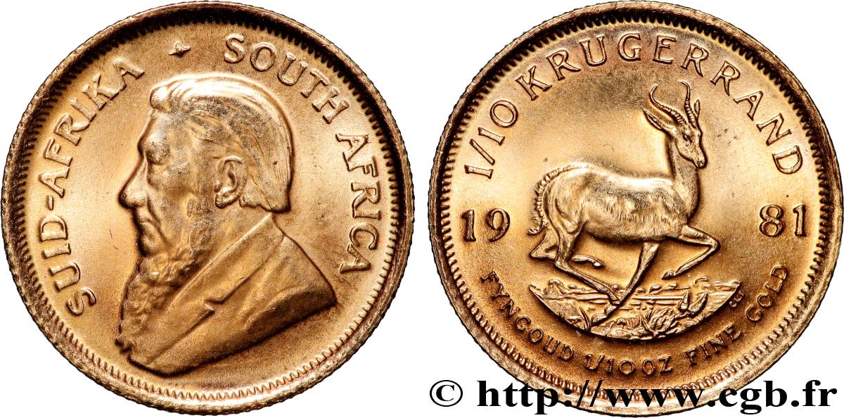 OR, PALLADIUM ET PLATINE INVESTISSEMENT 1/10 Oz - 1/10 Krugerrand 1981 Prétoria SPL 
