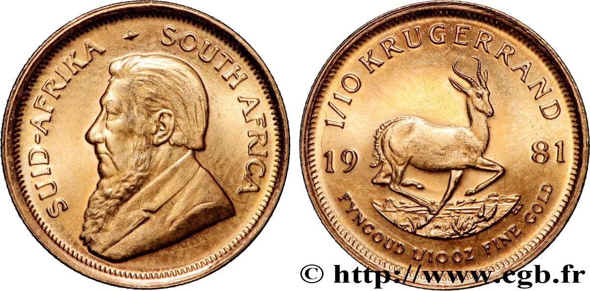 OR, PALLADIUM ET PLATINE INVESTISSEMENT 1/10 Oz - 1/10 Krugerrand 1981 Prétoria SPL 