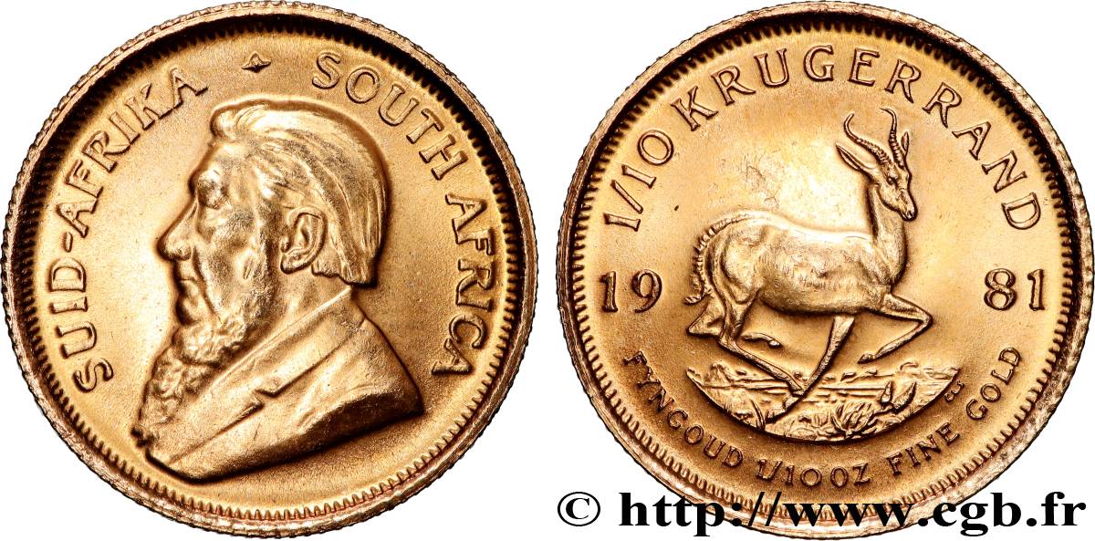 GOLD, PALLADIUM & PLATINUM INVESTMENT 1/10 Oz - 1/10 Krugerrand 1981 Prétoria MS 