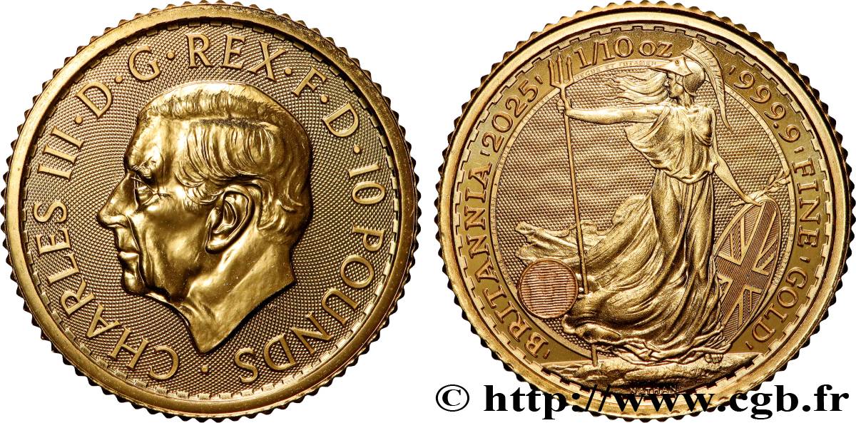 OR, PALLADIUM ET PLATINE INVESTISSEMENT 1/10 Oz - 10 Pounds Britannia  2025 British Royal Mint SPL 