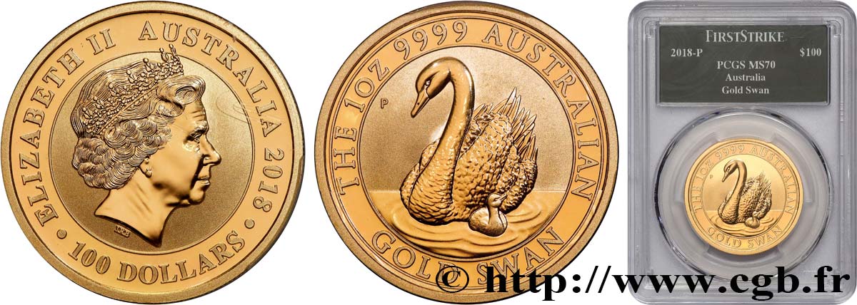 AUSTRALIA 100 Dollars Gold Swan 2018 Perth MS70 PCGS