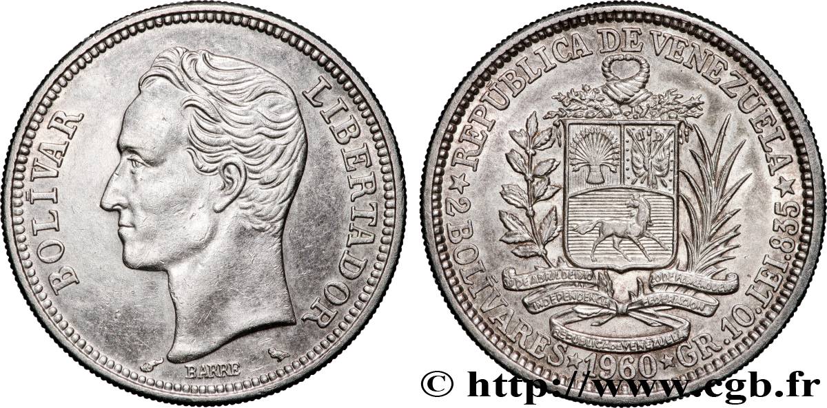 VENEZUELA 2 Bolivares 1960 Paris SUP+ 