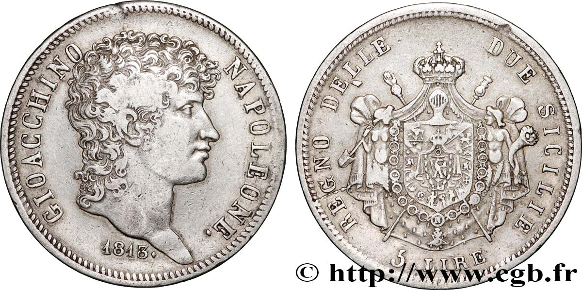 ITALIE - ROYAUME DE NAPLES - JOACHIM MURAT 5 Lire 1813 Naples TTB+ 