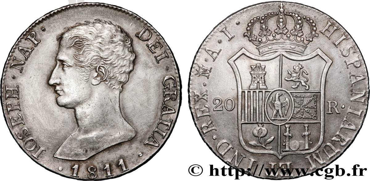 ESPAGNE - ROYAUME D ESPAGNE - JOSEPH NAPOLÉON 20 Reales ou 5 Pesetas 1811 Madrid SUP 