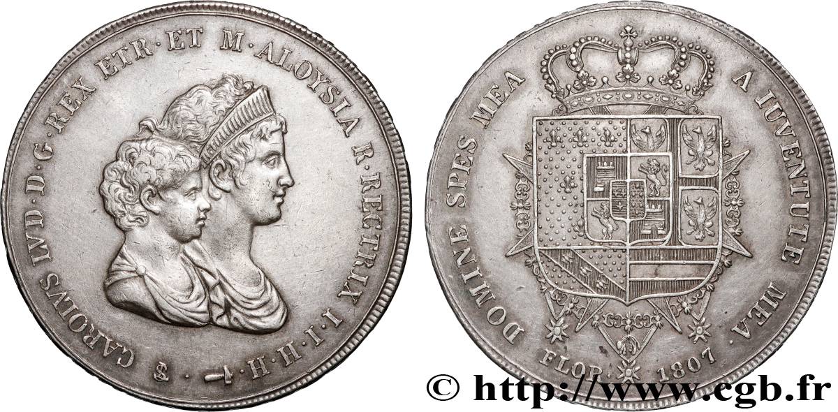 ITALIE - ROYAUME D ÉTRURIE - CHARLES-LOUIS et MARIE-LOUISE 10 Lire, 2e type 1807 Florence TTB+/SUP 