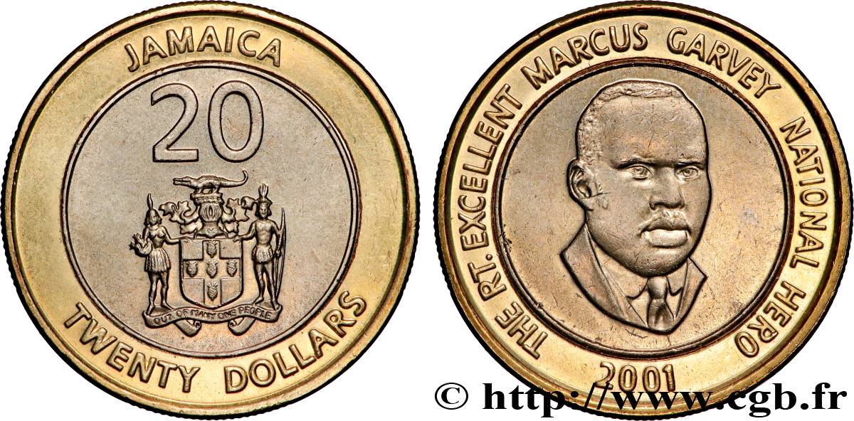 JAMAICA 20 Dollars armes / Marcus Garvey, héros national 2001  SC 