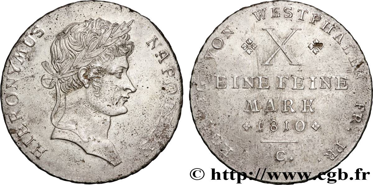 GERMANY - KINGDOM OF WESTPHALIA - JÉRÔME NAPOLÉON Thaler de convention, 2e type 1810 Cassel AU 