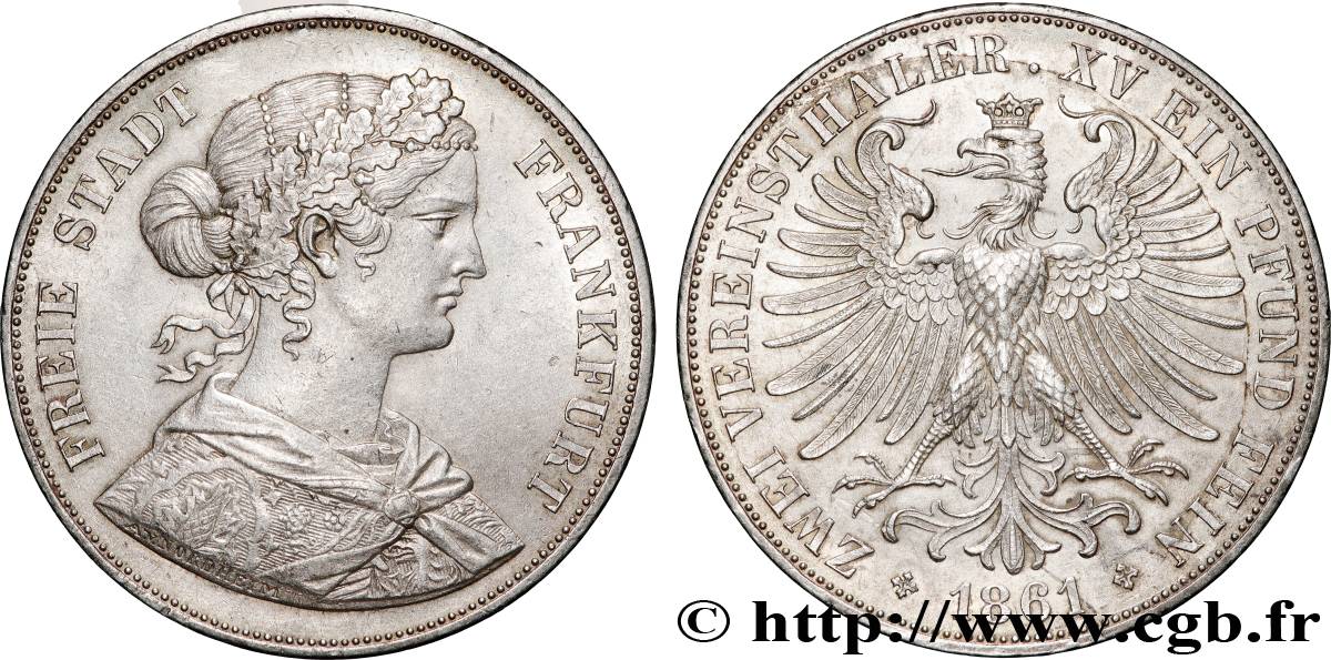 ALLEMAGNE - VILLE LIBRE DE FRANCFORT 2 Thaler 1861 Francfort SUP 