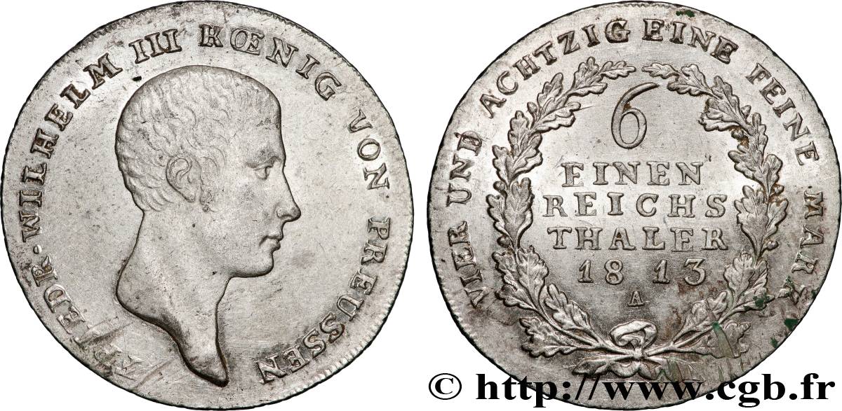 ALLEMAGNE - ROYAUME DE PRUSSE - FRÉDÉRIC-GUILLAUME III 1/6 Thaler 1813 Berlin SUP/SPL 