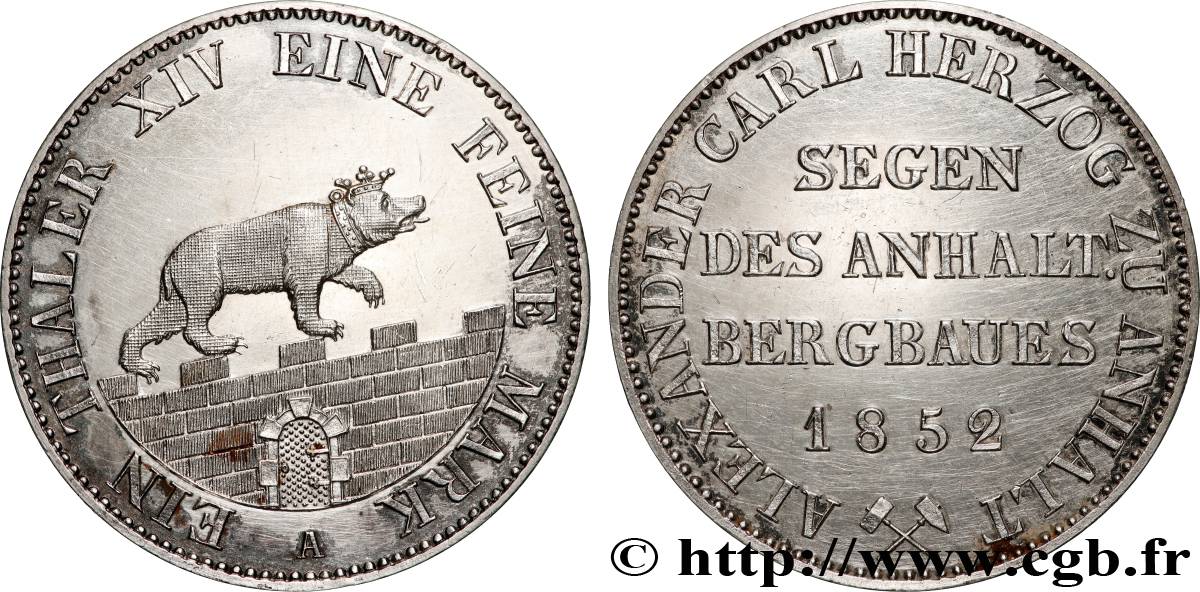 GERMANY - ANHALT Thaler des Mines 1852 Berlin AU 