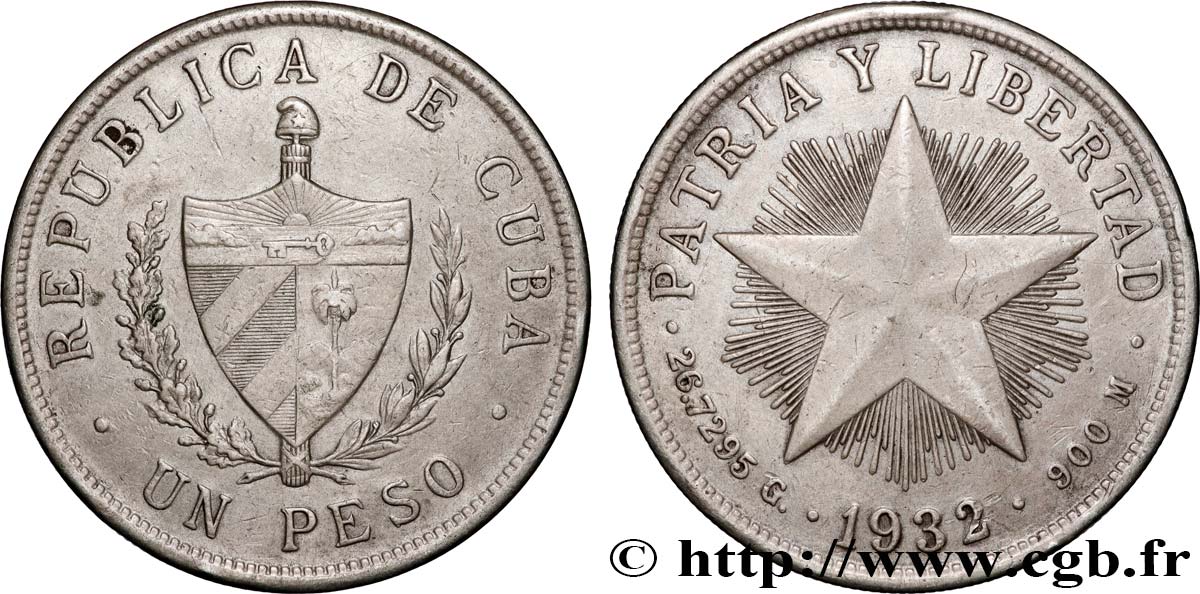 CUBA 1 Peso 1932  TTB 