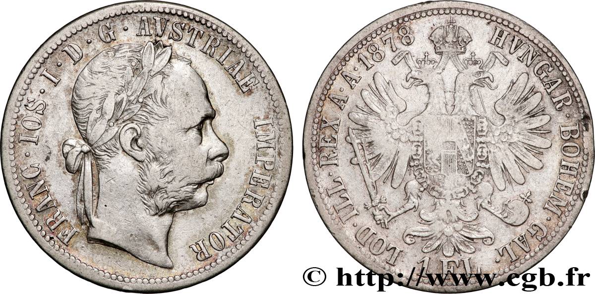 AUSTRIA 1 Florin François-Joseph Ier tête laurée 1878 Vienne MBC 