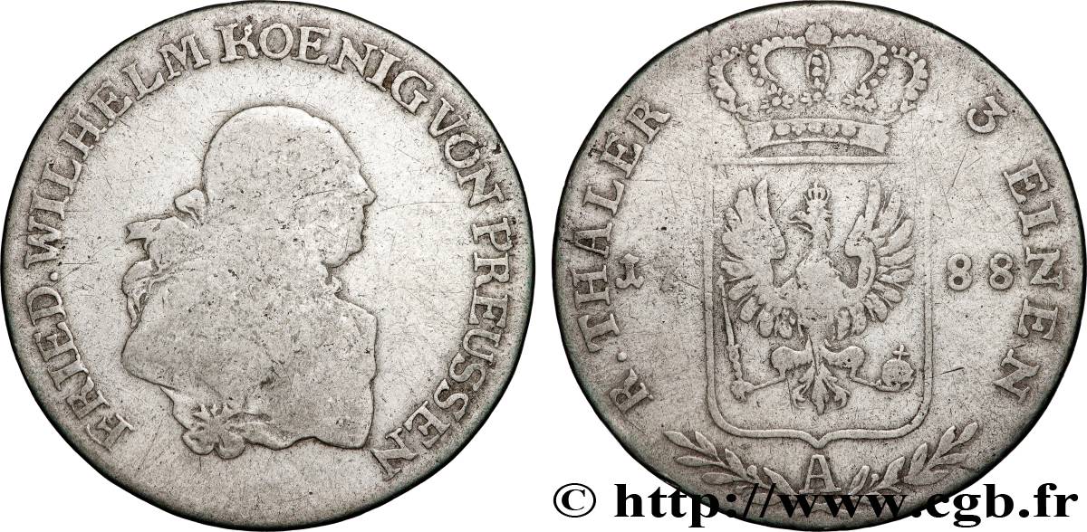 ALLEMAGNE - PRUSSE 1/3 Thaler Frédéric-Guillaume 1788 Berlin TB 