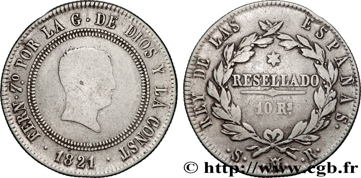ESPAGNE 10 Reales Ferdinand VII 1821 Madrid TB 