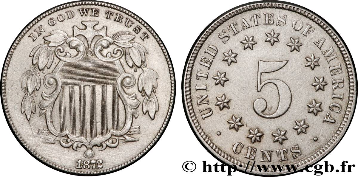 ÉTATS-UNIS D AMÉRIQUE 5 Cents - Shield 1872 Philadelphie TTB 
