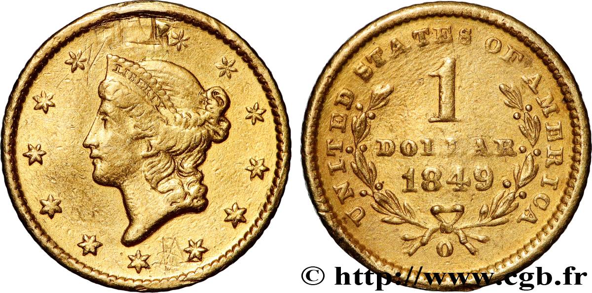 ÉTATS-UNIS D AMÉRIQUE 1 Dollar Or  Liberty head , 1er type 1849 Philadelphie TTB 