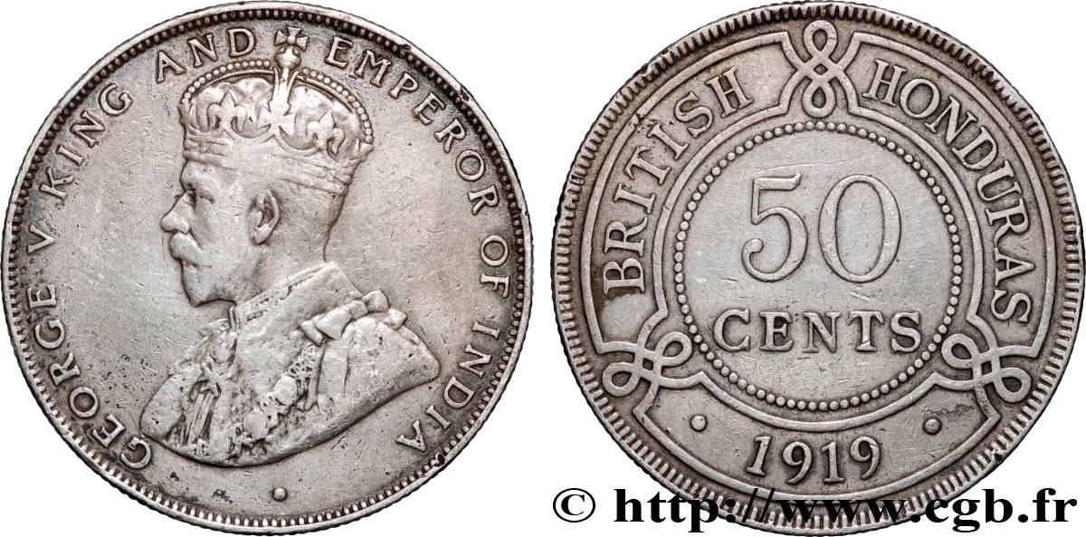BRITISCHES HONDURAS 50 Cent Georges V 1919 Londres fSS 