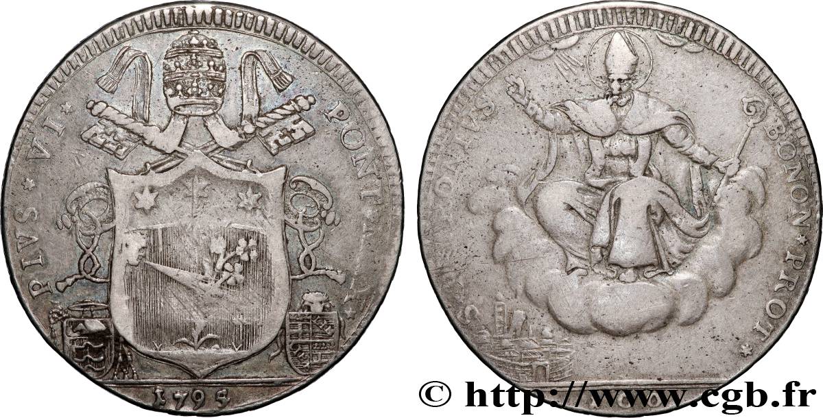 ITALIA - ESTADOS PONTIFICOS - PIUS VI (Giovanni Angelo Braschi 100 Bolognini 1795 Bologne MBC 