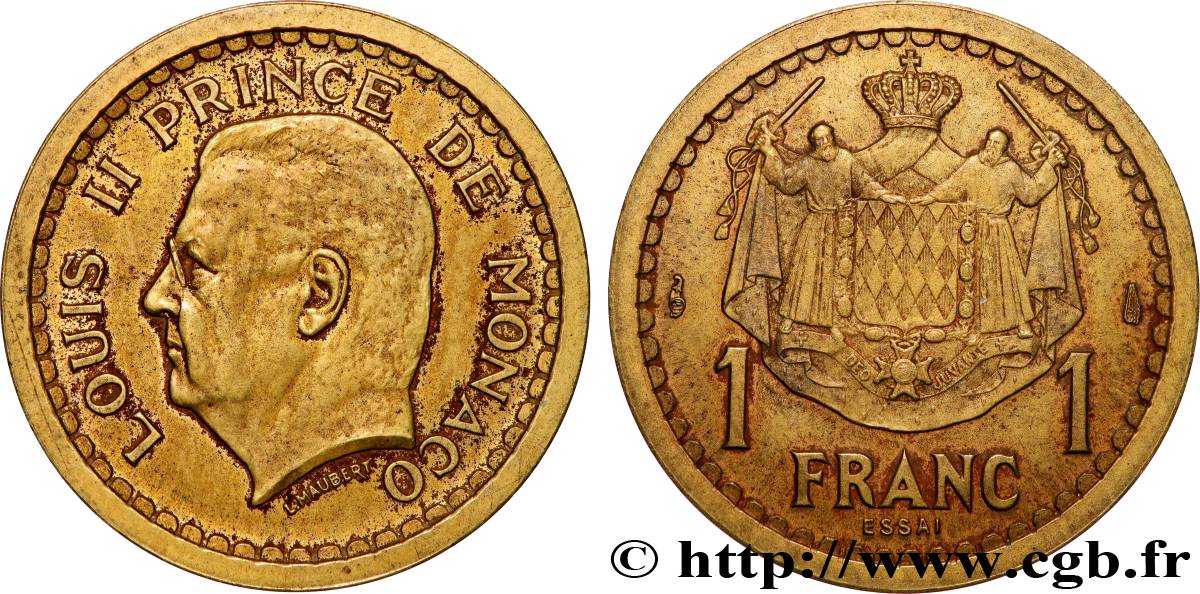MONACO - PRINCIPAUTÉ DE MONACO - LOUIS II Essai 1 Franc en cupro-aluminium  (1943) Paris SPL 