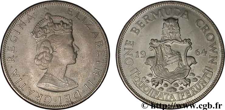 BERMUDAS 1 Crown Elisabeth II 1964  EBC 