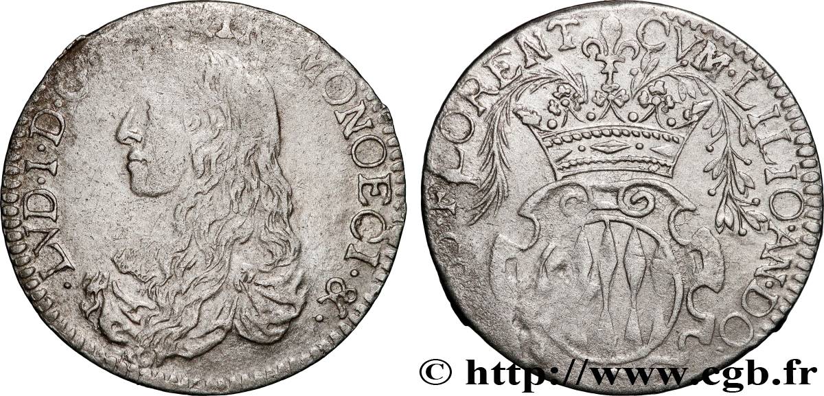 PRINCIPAUTÉ DE MONACO - LOUIS Ier GRIMALDI Douzième d écu, cinq sols ou luigino 1665 Monaco TB+ 