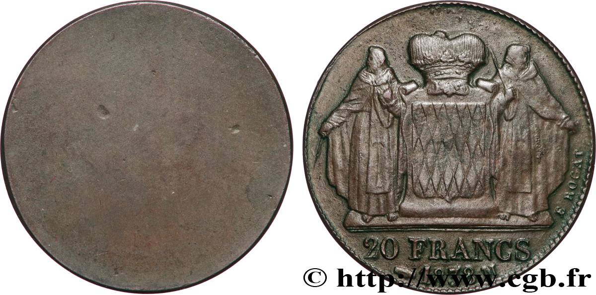 MONACO - HONORÉ V Module 20 Francs, uniface du revers (cuivre) 1838 Monaco fVZ 